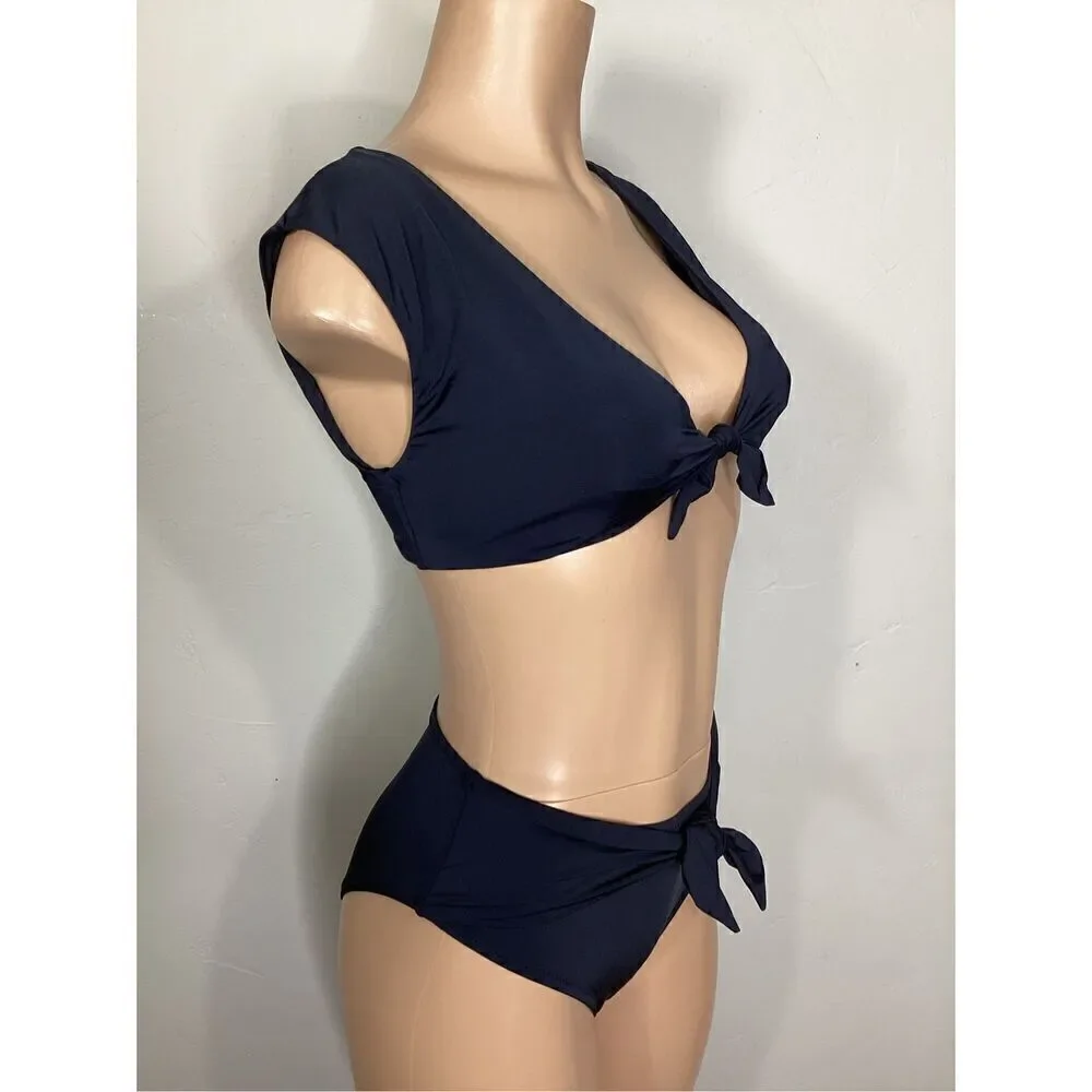 New. Trina Turk black front tie bikini set. 4-top/6-bottom. $155